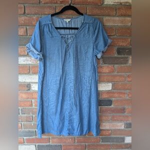 Lucky Brand Women's Chambray Shirt Dress V Neck Size M
